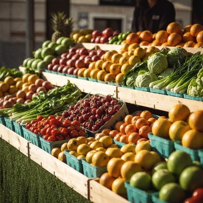 A vibrant local farmers market with fresh produce and crafts