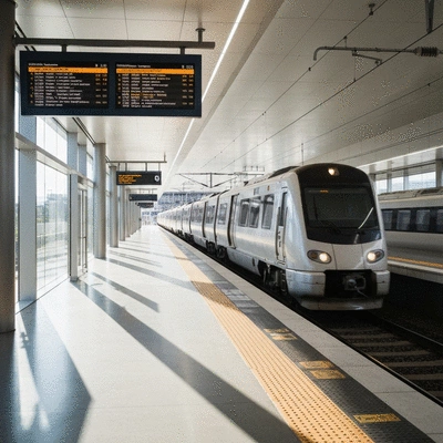Modern Melbourne train station platform with digital display